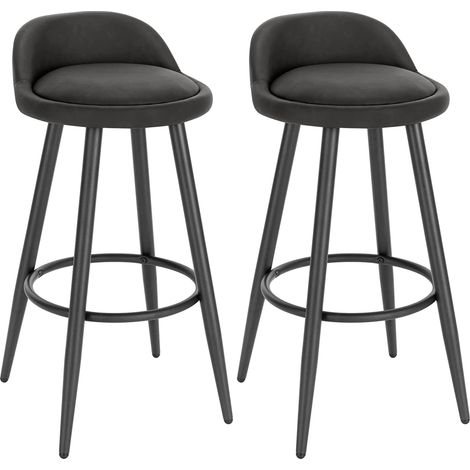 Woltu – Lot de 2 tabourets de bar anthracite – Hauteur d'assise 70 cm – Dossier bas et repose-pieds en métal – Similicuir et bois pour confort (1/5)