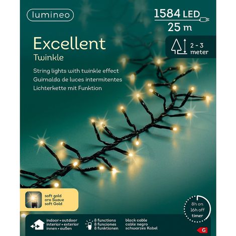 Lumineo LED Lichterkette Excellent Twinkle schwarz 25 Meter 1584 Lichter - softgold (1/3)