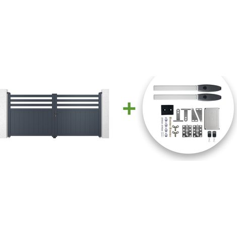 Portail battant électrique NEVIS 300x160cm GRIS + Motorisation HICKER B200 (1/5)