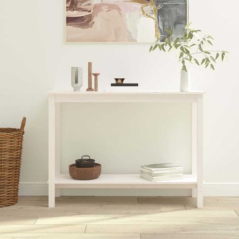 vidaXL Tavolo Consolle Bianco 110x40x80 cm in Legno Massello di Pino (1/5)