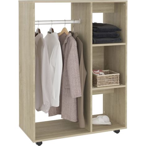 Petite armoire dressing sur roulette 1 penderie 3 étagères 80cm - Collection Event-Chêne clair (1/5)
