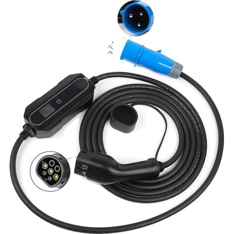 Cargador para coche eléctrico, diseño portátil, corriente ajustable, 32A Tipo 2, 5 metros (1/2)