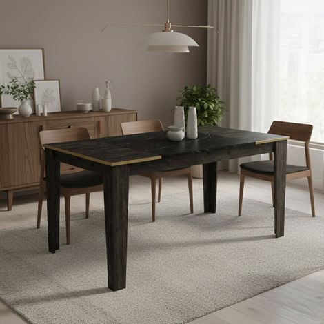 Dmora - Tavolo fisso Asciano, Ripiano da cucina, Consolle per sala da pranzo, Ripiano rettangolare fisso, 145x85h76 cm, Nero e Oro (1/5)