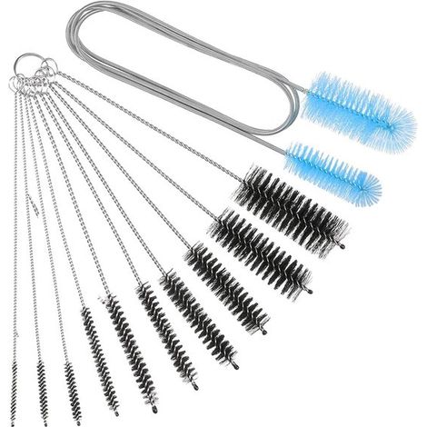 11 pièces - Brosses de nettoyage - Cure-pipes et pailles - Petites brosses pour tuyaux, bouteilles et aquarium - Brosse de nettoyage multifonction - Noir et bleu (1/5)