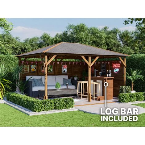 Dunster House Garden Bar Gazebo 4m x 3m Utopia Heavy Duty Garden Shelter with Log Bar Included (1/5)
