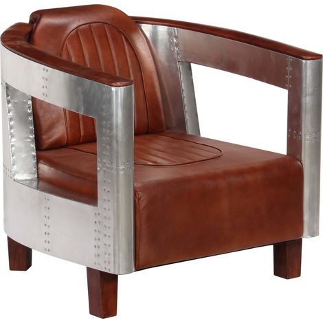 Sillón butaca sofá lounge de estilo aeronáutico de piel auténtica marrón 1102180/3 (1/5)
