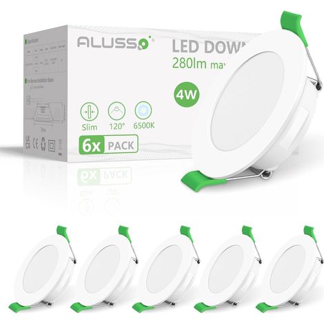 Spot LED Encastrable Extra Plat, 4W 280LM 6500K, Lot de 6 Ultra-mince 30MM, Découpe de 55 à 68MM, Intégrée AC220-240V, IP44 LED Spot Salle de Bain Pour Salle de Salon, Cuisine (1/5)