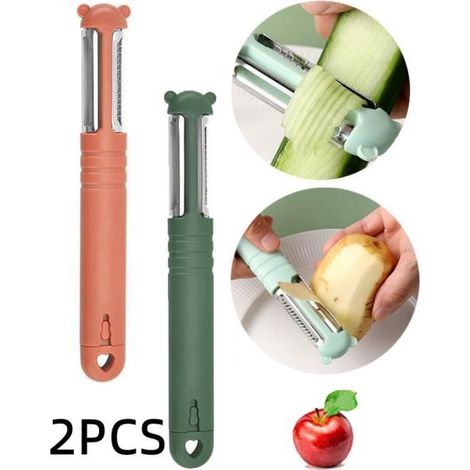Éplucheur de légumes - Multifonctionnel - Acier inoxydable 420 - Design ergonomique - Couleurs rose et vert (1/4)
