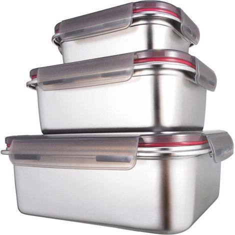Edelstahl Frischhaltedosen 3er Set, luftdicht & stapelbar, BPA-frei (1/5)