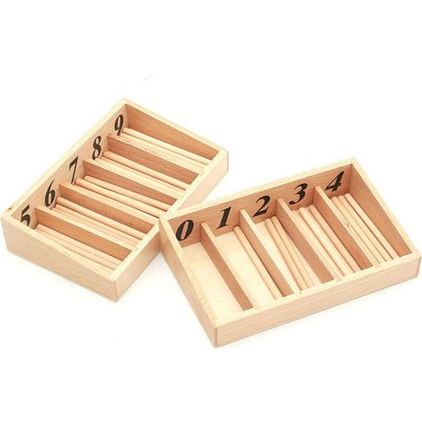 Boîte à fuseaux en bois Dabixx pour bébé, jouet éducatif Montessori pour apprendre à compter et à développer ses compétences mathématiques. 45 fuseaux. Couleurs du bois. (1/4)