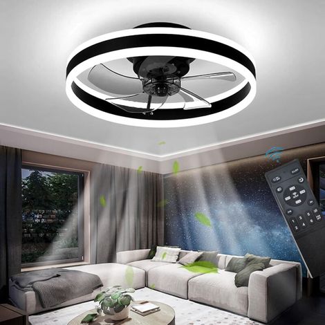 Reversible Plafonnier Ventilateur Silencieux Telecommande 6 Vitesses Chambre Ventilateur de Plafond avec Lumiere Moderne Salon 24W Dimmable LED Ventilateur de Plafond, Noir 50CM (1/5)