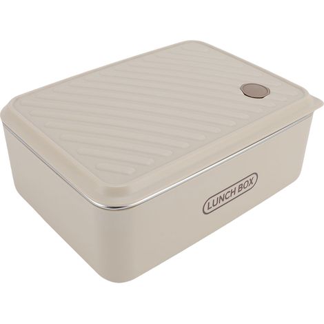 Boîte Repas Lunch Box Rectangulaire Sécurisée - Boîte Alimentaire en Acier Inoxydable SUS304 1200ml, Anti-Rust, Anti-Spill, Lavable Facile, Beige (1/5)