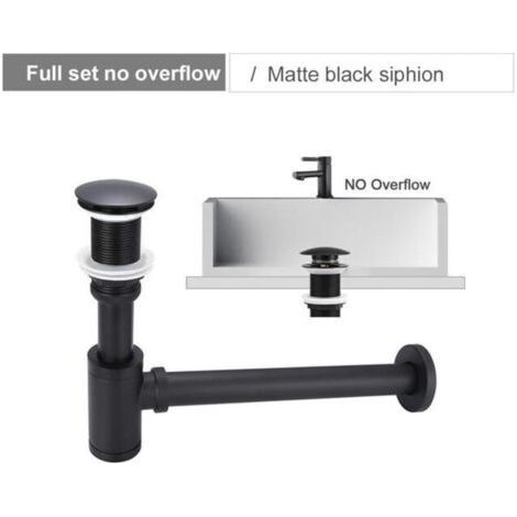 Siphon pour lavabo + bouchon à levier automatique – Design universel à siphon intégré (45 × 40/50 mm), tube rallongeable, étanche et anti-odeurs – Version noire sans trop-plein (1/5)