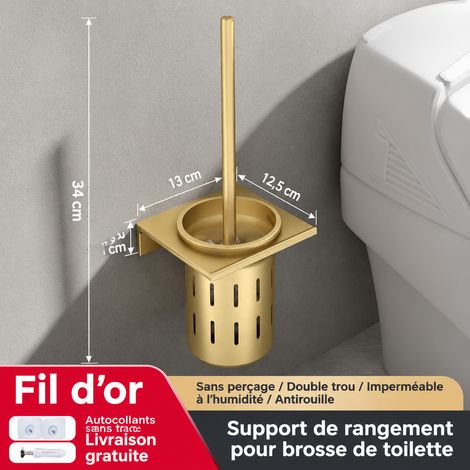 Porte-brosse WC en aluminium doré brossé modèle court avec godet simple 450 g – Livraison gratuite (1/2)
