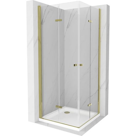 Mexen Lima Duo klappbare Duschkabine 80 x 80 cm, Transparent, Gold + Duschwanne Flat - 856-080-080-5 (1/5)