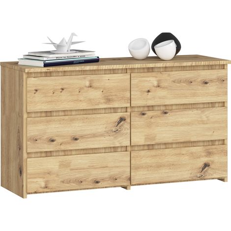 Cómoda AKORD CL100 Roble Artesano 100 cm 6 cajones frente en color Roble Artisan 100x35x57 cm
