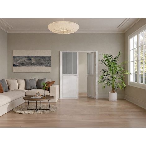Blocco porta reversibile 2 battenti in Alluminio e Vetro temperato Smerigliato stile atelier - 2 x A204 x L93 cm - Bianco - ERMELO (1/4)