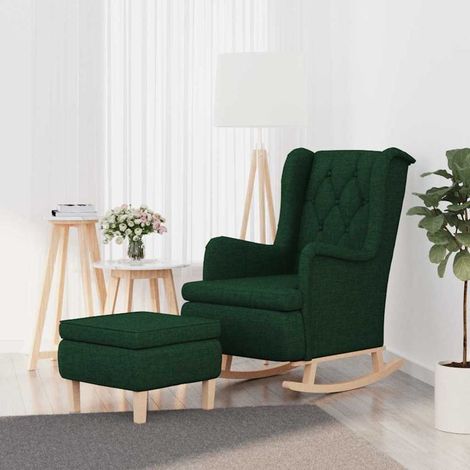 vidaXL Sillón con patas mecedoras y taburete de tela verde oscuro (1/5)