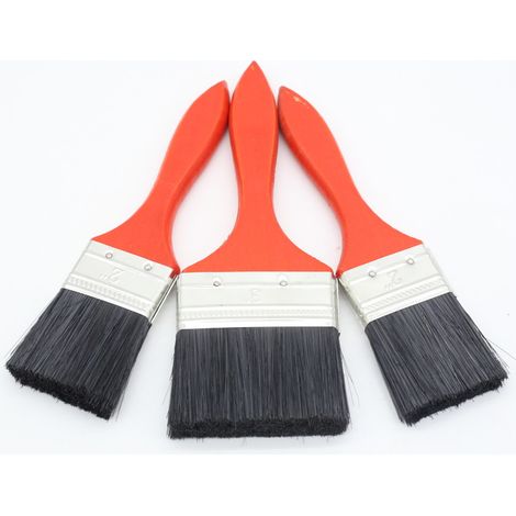 Ensemble de 3 pinceaux à manche rouge, à nervures noires et à poils épais qui ne perdent pas leurs poils. (1/3)