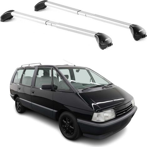 OMAC Barres de toit transversales certifiées TÜV pour Renault Espace 1984-1991 5 Portes – Verrouillables (4 antivols) – Charge max 100 kg – Sangle inox + protection caoutchouc Argent (1/4)