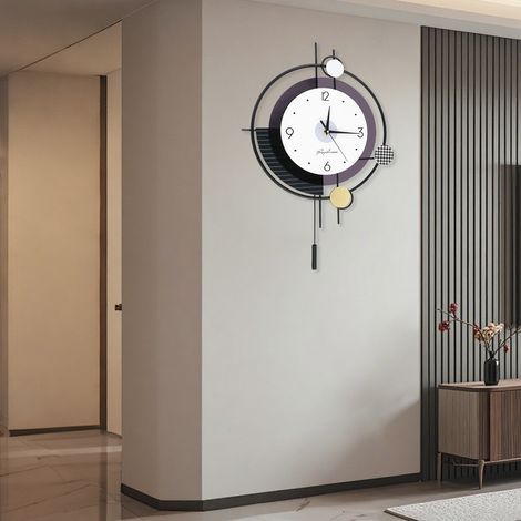 【Maison connectée】Horloge murale, horloge murale silencieuse et originale, style nordique moderne, alimentée par piles, idéale pour décorer les écoles, les salons, les cuisines et les bureaux (1/5)