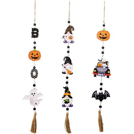 Un ensemble de 3 décorations d'Halloween comprend une citrouille suspendue en bois, une décoration effrayante pour Halloween/Noël. (1/5)