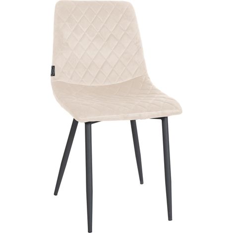 Chaise de salle à manger x1 coutures décoratives en losange assise en velours crème et pieds métal noir 100001498 (1/5)