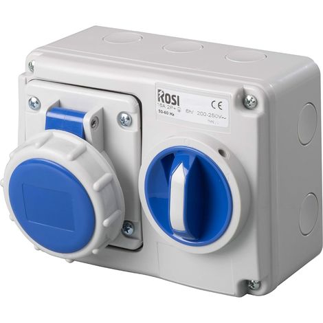 Presa interbloccata orizzontale con sezionatore, con fondo, 230V, 3 poli, 32A, IP67 - Rosi 14.3232B6 (1/2)