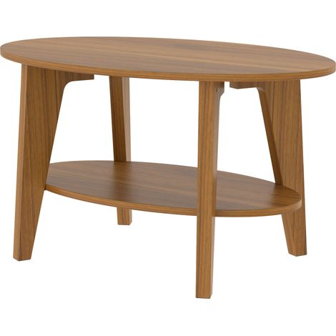 Table basse ovale à 2 niveaux - 80 x 50 x 45 cm, chêne - Table de salon moderne avec étagère inférieure ouverte - Pour salon - Design pratique (1/5)