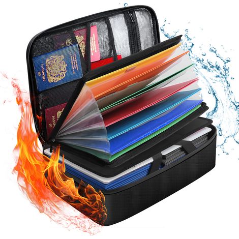 Youyijia Fireproof Document Box with Lock,15''×11.2''×4.3''Expandable File Storage Box With 13 Transparent Pockets, Heat Resistant Waterproof Fire Proof Documents Storage Box for Office and Business (1/5)