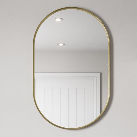500 x 800mm Brushed Brass Wall Mounted Oval Design Framed Mirror Modern Bathroom (1/5)