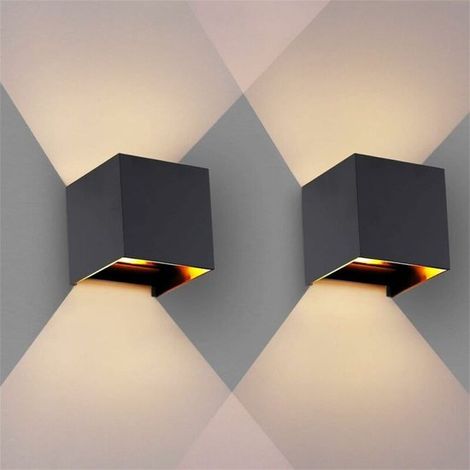 Confezione da 2 moderne applique a LED, 12W con illuminazione verso l'alto/verso il basso, angolo regolabile, LED COB, alluminio impermeabile, per camera da letto/soggiorno, luce bianca calda. (1/5)