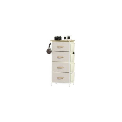 Stoffkommode mit 4 Schubladen, Aufbewahrungsmöbel mit 4 Fächern, 2 Haken, Stahlgestell, 45 x 30 x 94,5 cm, beige