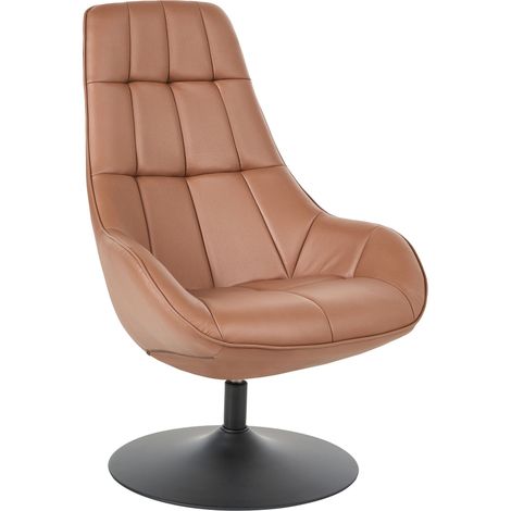 Swivel Armchair Brown Faux Leather Single Base with Padded Seat Decorative Stitching Mid-Century Modern MARSTRAND (1/5)