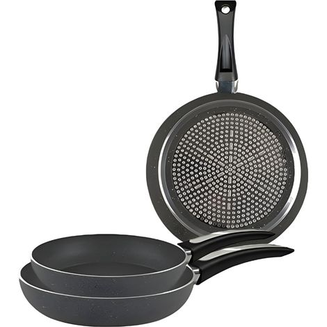 Set di 3 Padelle Antiaderenti per cottura classica e a Induzione - Le 3 padelle hanno i seguenti Diametri: 18, 22 e 26 cm (1/5)