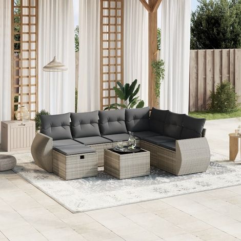 vidaXL Salon de jardin 8 pcs avec coussins gris clair résine tressée (1/4)