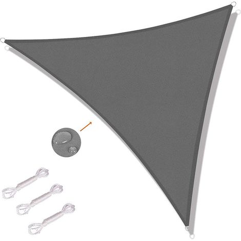 Voile d'ombrage triangulaire 5x5m en canevas imperméable – Protection anti-UV pour jardin et terrasse – Installation facile avec kit de fixation gris (1/5)