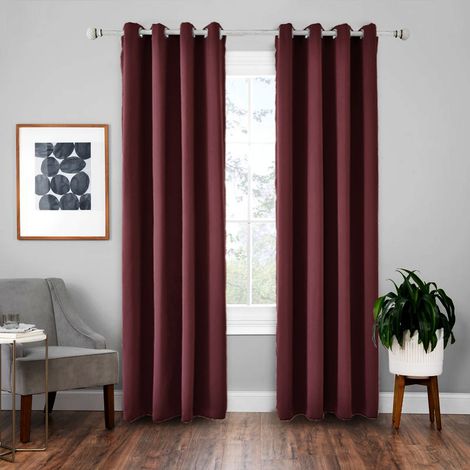 Rideaux thermiques occultants 132x 240 cm, lot de 2, insonorisés et calorifuges, pour fenêtres, chambres, baies vitrées, bordeaux (1/5)