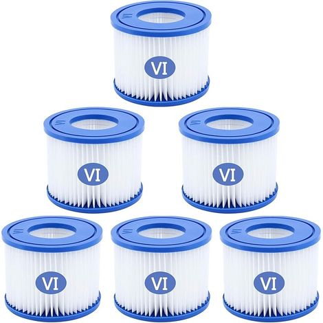 Lot de 6 Cartouches filtrantes pour Piscine Type VI, Cartouche Filtre pour Bestway Pompe de Piscine, Filtre de Piscine Intex pour Lay-Z-Spa, Miami, Monaco, Vegas