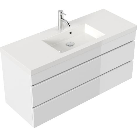 Badmöbel GENEVA 120 SoftClose weiss hochglanz mit grifflosen Schubladen (1/5)