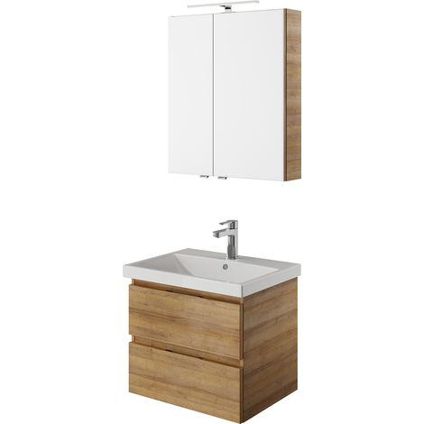 Bad Waschplatz Set, grifflos, in Riviera Eiche Nb. VILLATORO-66, B/H/T ca. 60/200/45 cm (1/5)