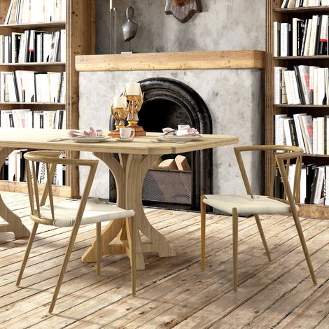 Pack de 2 Sillas de Comedor Moderno con Asiento de Cuerda de Papel Sillas de Cocina Apilables 51x51x71 cm Roble y Crema (1/5)