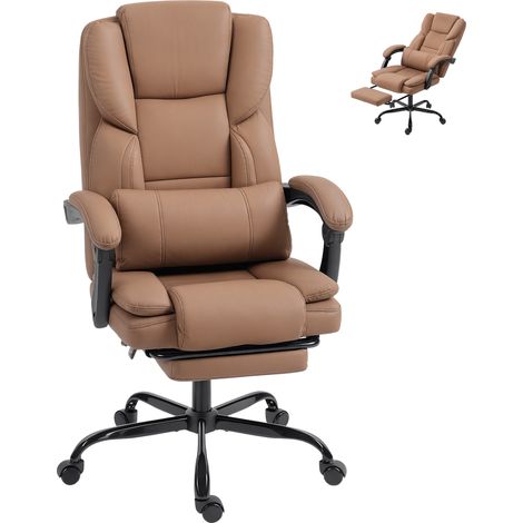 Chaise de bureau - HOMCOM - dossier inclinable, hauteur réglable, soutien lombaire - cuir synthétique - 65x67x111-119cm - marron (1/5)