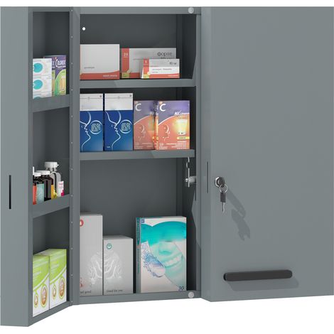 Armoire à pharmacie verrouillable 2 portes 6 étagères gris anthracite