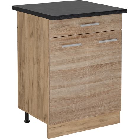 Mobiletto base per cucina R-Line, Sonoma, 60 cm con cassetto, PL Antracite, Vicco