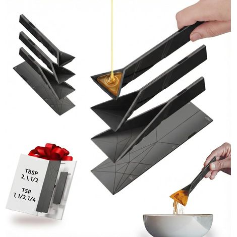 Cuillère doseuse plate pliable 3 en 1 originale 2 cuillères pliables en 6 tailles différentes Magnétique Réductible à plus de 100 000 pliages Cuisine/Pâtisserie (noire) (1/5)