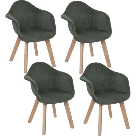 Lot de 4 chaises enfant en velours côtelé vert kaki – Accoudoirs – Bois de hêtre – Dimensions 42x33x56cm – Usage intérieur – Toilinux (1/3)