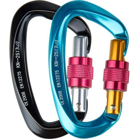 D-förmiger Karabiner – Aluminium – 25 kN – Schraubverschluss – CE-zertifiziert – Für Klettern, Wandern, Rettungseinsätze, Camping und Angeln – 2 Stück (1/5)
