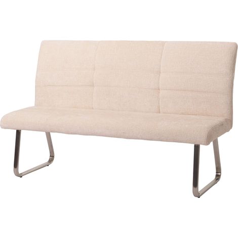 [NON UTILIZZATO] Panca HHG-101, panchina sala da pranzo, acciaio inox spazzolato stoffa/tessuto ciniglia Oeko-Tex, 160cm, avorio