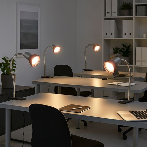 Lampe à pince argentée LED avec fiche Lampe de table Lampe de lecture Spot mobile, couleur titane Verre rouge, 1x LED 3W 250Lm 3000K, HxLxB 34x9x6,1 cm, 4 pièces (1/5)